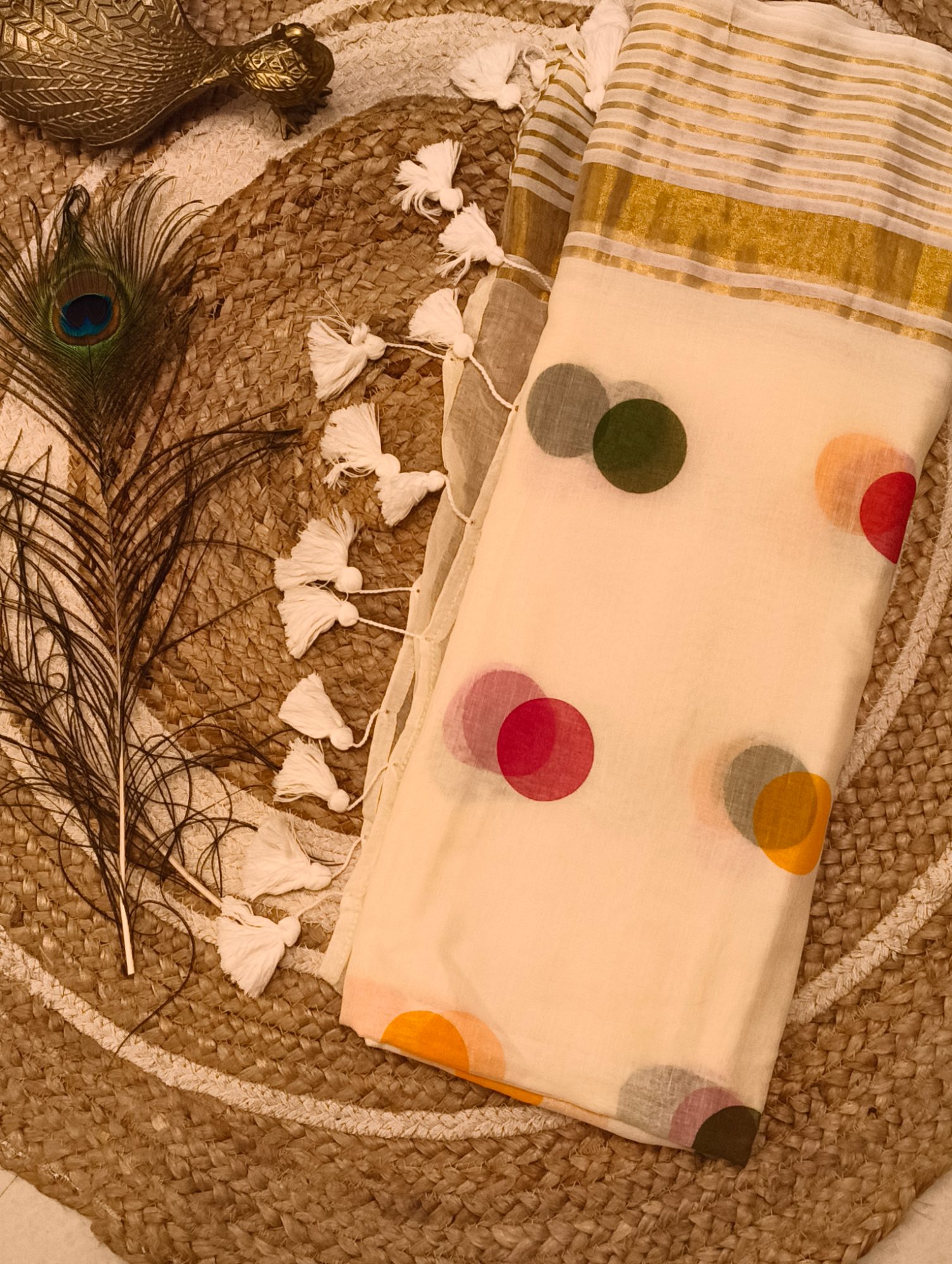 Onam Mul-cotton polka dot