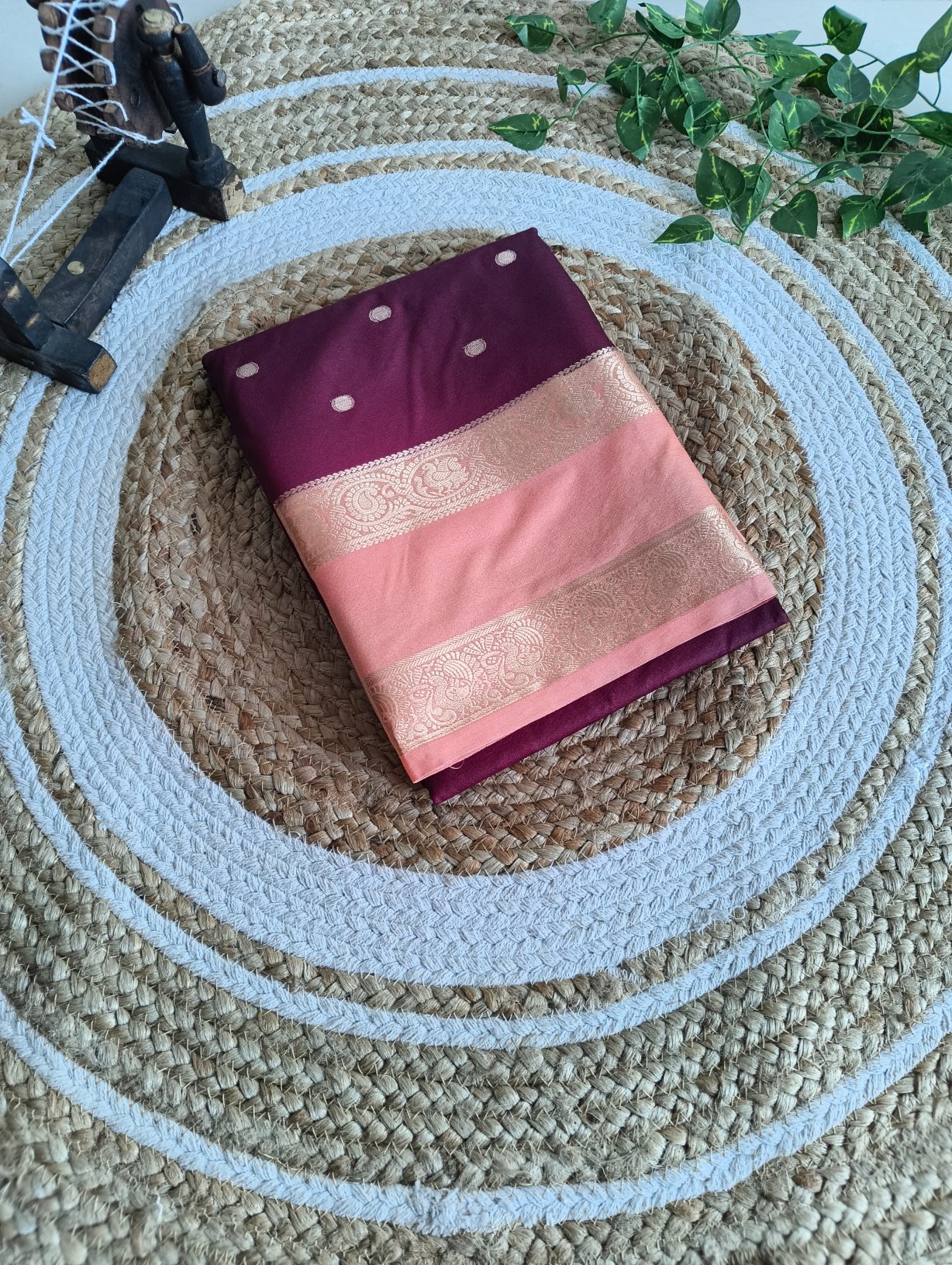 Semi Mysore crepe Silk ( Purple pink ) with mayil buttas